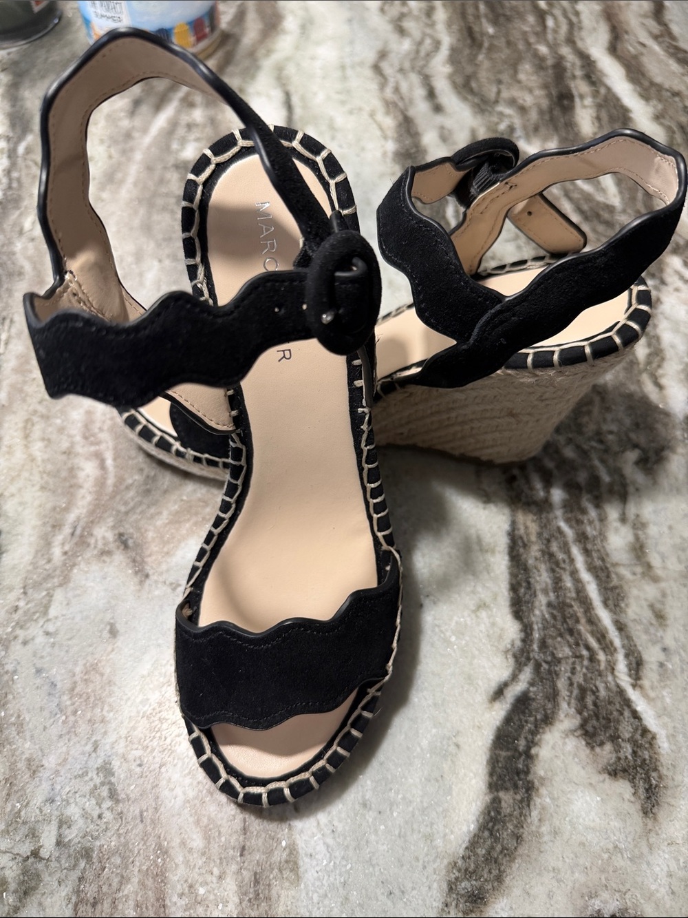 Marc Fisher Black Scalloped Suede Espadrille Wedges - Picture 4 of 10